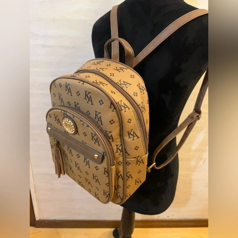 KA Monogram Backpack in Tan 100% polyurethane